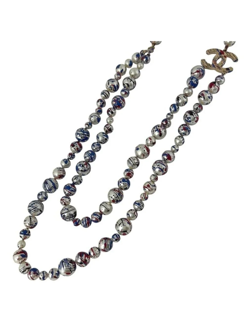 Chanel Necklace CC Logo Long Paint Faux Pearl Gold